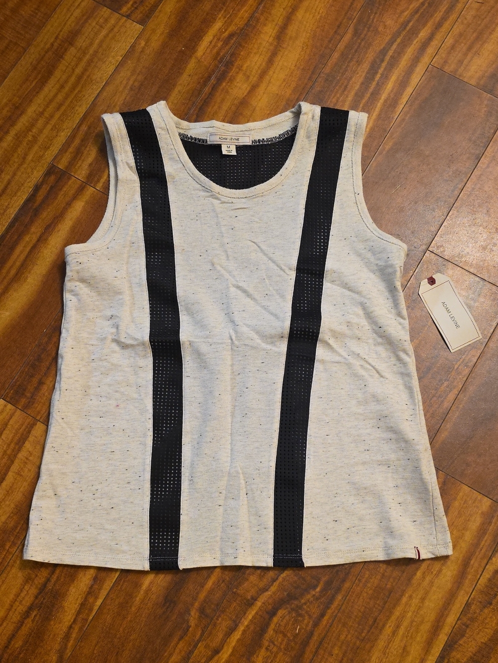 Adam Levine Collection Cream Speckled Tank with Black Mesh Stripes